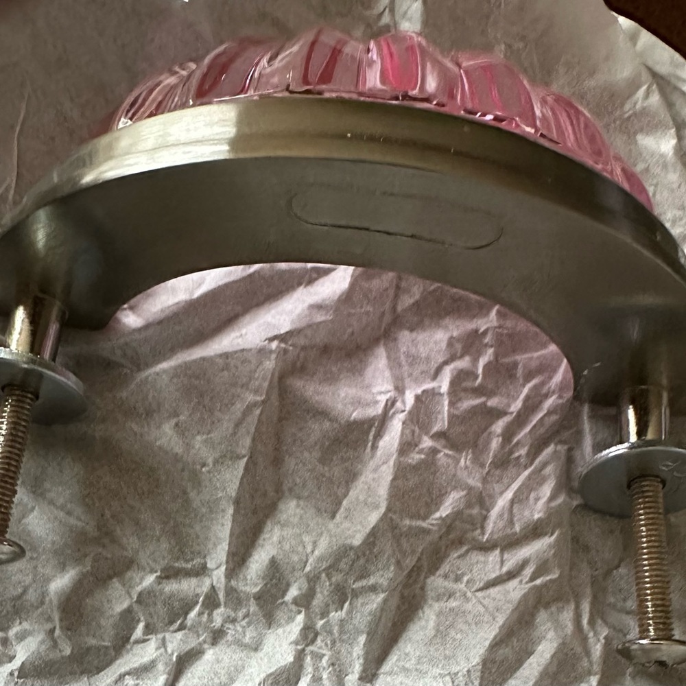 Set of 5 - New Satin Nickel with Pink Glass Cabinet Cup Pull - 3" Hole Centers - Picture 4 of 4